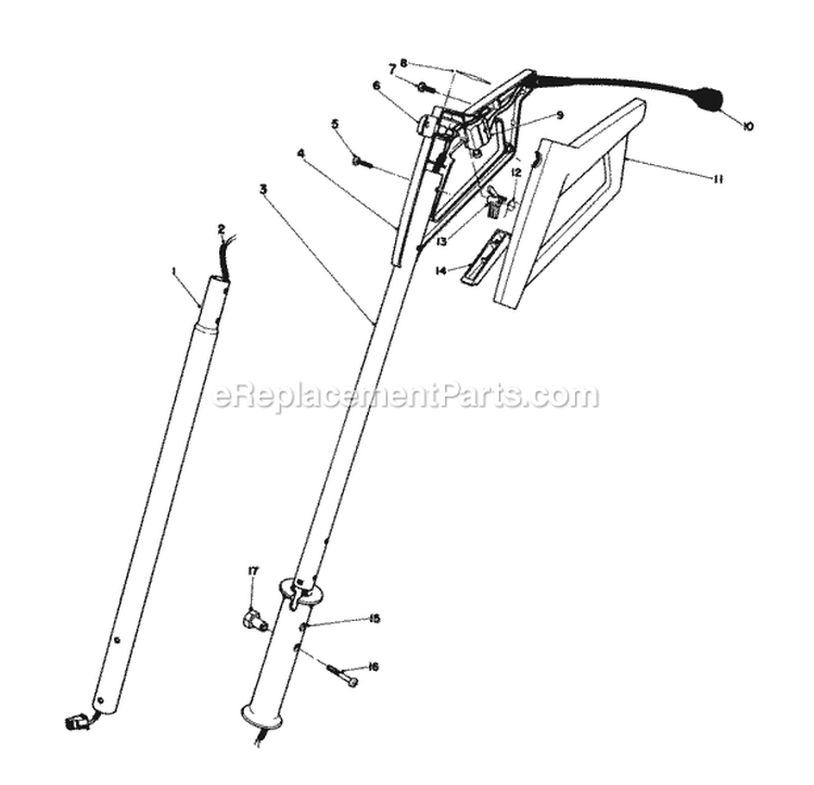 Handle Assembly Diagram and Parts List for 38310 5000001-5999999 - 1985 Lawn Boy Snow Blower